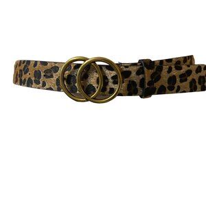 Leopard Print Belt Double Ring Buckle Animal Print Faux Leather Waist 25"-33"